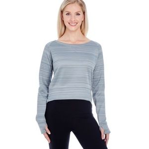 J-America-JA8663-Ladies Odyssey Quarry Striped Poly Fleece Hi-Lo Crew, Size L